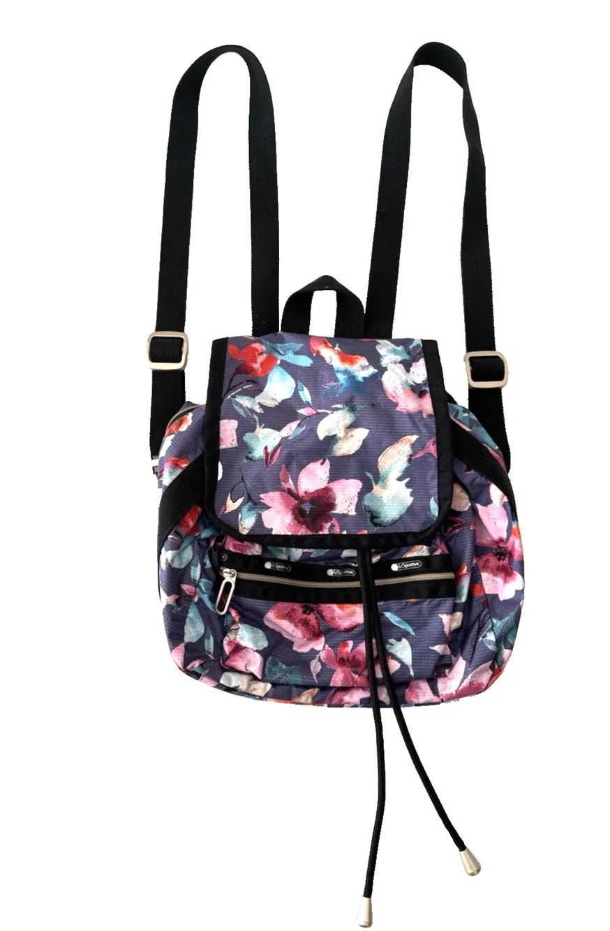 LeSportsac Voyager Backpack Blue Watercolor Floral Ripstop Small Ultra-Light